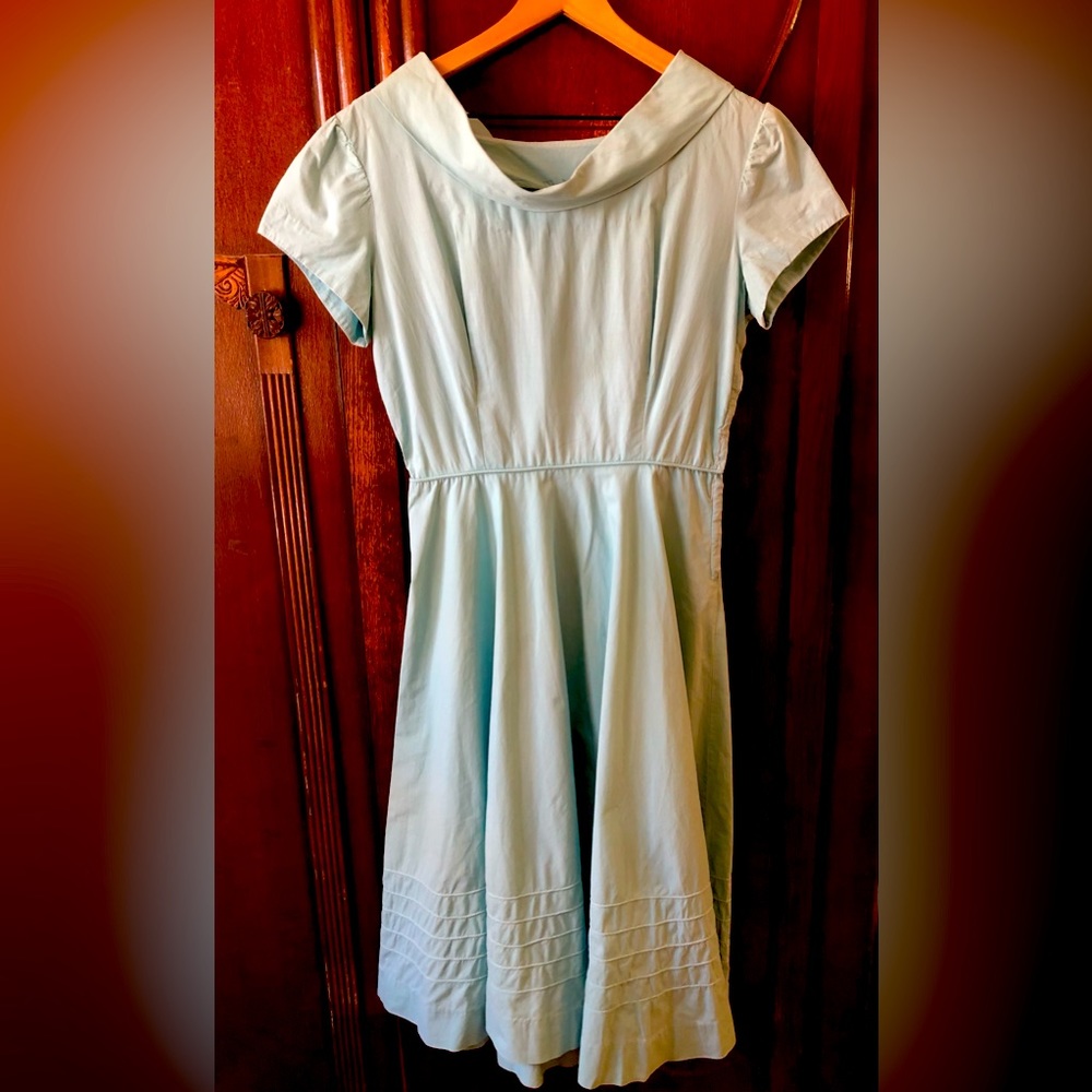 Vintage pale blue cotton dress portrait collar no tag